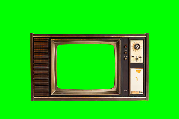 istock Vintage old television with clipping path isolated with green screen and background 2241741753