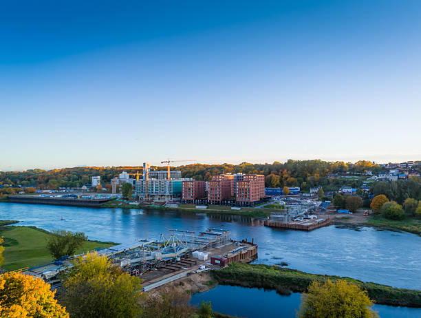 istock Construction progress of a new modern bridge building. Aerial drone view 2241757864