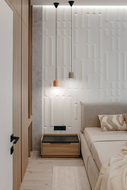 istock Bedroom with a bed, bedside table and lamps 2241763875