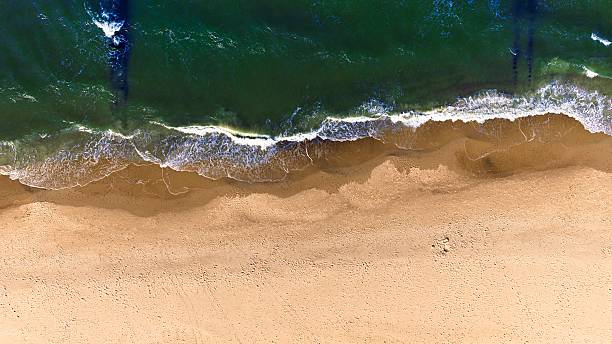 istock Drone shot of Baltic Sea textures  waves, sand, and sunlight reflections. 2241773088