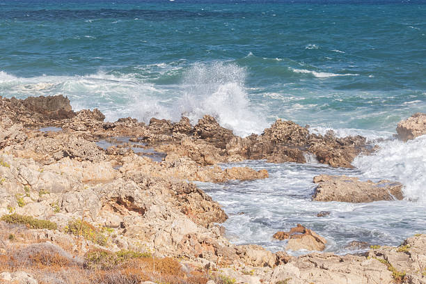 Rock beach , summer nature landscape, Greece