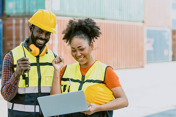 istock People in container port, Customs team at container yard, Cargo Import Export. Logistics industry. 2241791054