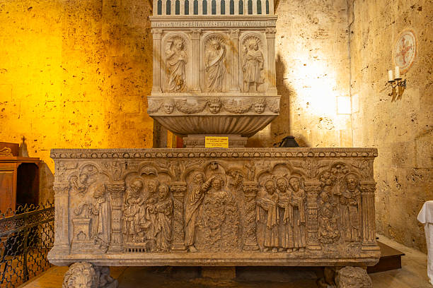 istock Stone sarcophagus carved relief Massa Marittima Duomo 2241796671
