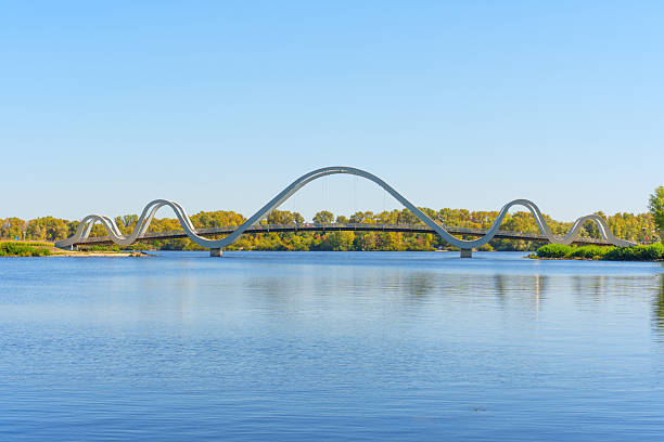 istock Wavy Bridge Over Water Surrounded By Lush Greenery in Kyiv Ukraine 2241797133