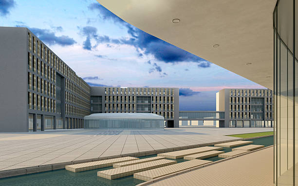 istock Modern city buildings exterior urban view. 3d render 2241797966
