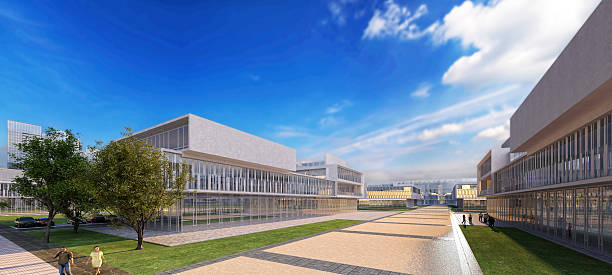 istock Modern city buildings exterior urban view. 3d render 2241798053