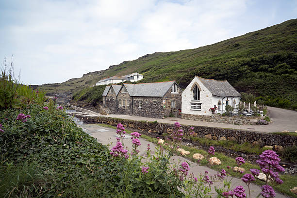 Boscastle old buildings by the harbour in Cornwall