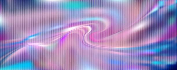 istock Modern bright holographic color gradient with vertical ribbed fractal glass texture. Abstract fractal glass effect. Futuristic distortion. Ribbed glass blur template. Vector illustration 2241801393