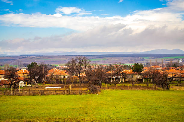 Typical Bulgarian village scenery at early spring at the foot of Eastern Balkan mountains Bulgaria,March 11 2013