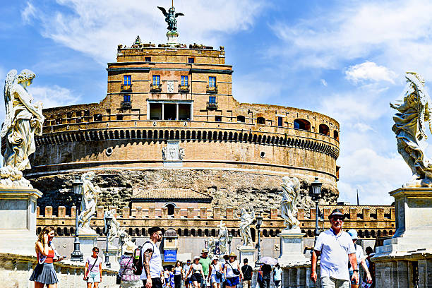 Rome, Italy; July 19, 2025: Tourists visiting Castel Sant'Angelo, Rome