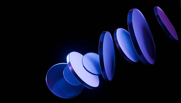 istock Abstract composition of blue and purple translucent discs floating against black background, creating futuristic and dynamic visual effect 2241820169