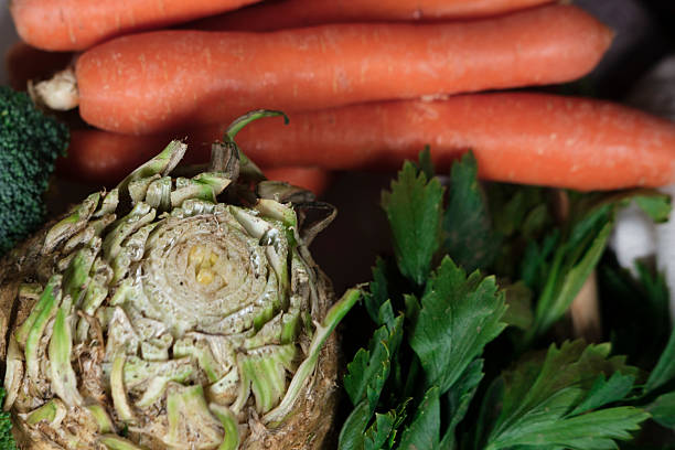 root vegetables carot and celery fresh raw from market or soil