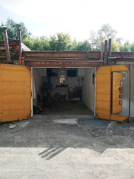 istock Open Yellow Garage Door with Number 39 2241836545