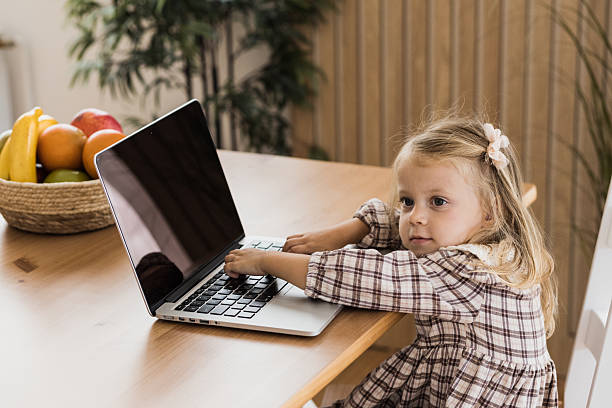 istock Girl Exploring Laptop with Blank Screen 2241844437