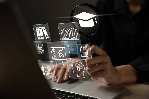 istock Concept of Online education. man use Online education training and e-learning webinar on internet for personal development and professional qualifications. Digital courses to develop new skills. 2241852370