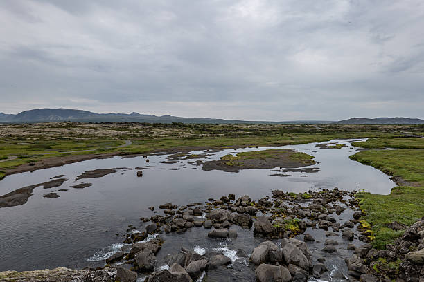 rock formations and grass field in Iceland