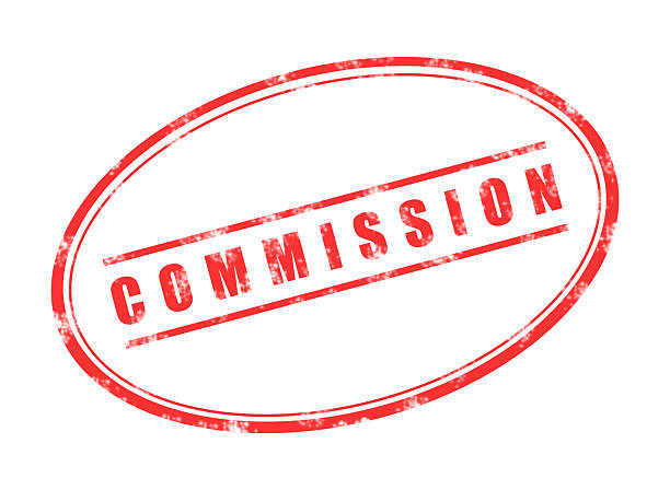 Grunge red commission word rubber seal stamp on white background