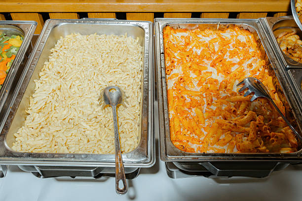 Buffet Trays with Pasta Varieties Ready for Serving
