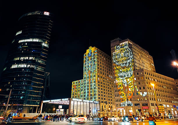 Berlin city cityscape skyline aerial view night