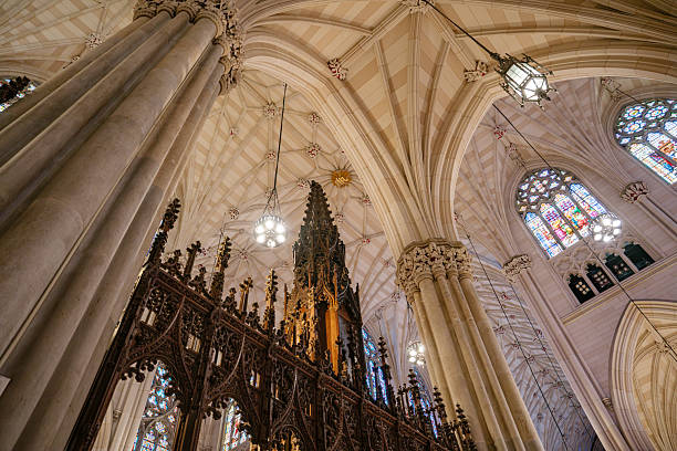istock Vaulted Ceiling and Gothic Details in Cathedral Interior 2241883592