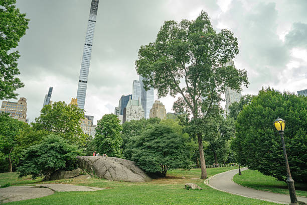 istock Curved Path and Rock Formation in Central Park with Skyscrapers 2241887897