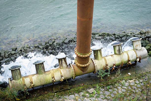 Orange colored water pump station pipes in Bangkok Ladprao