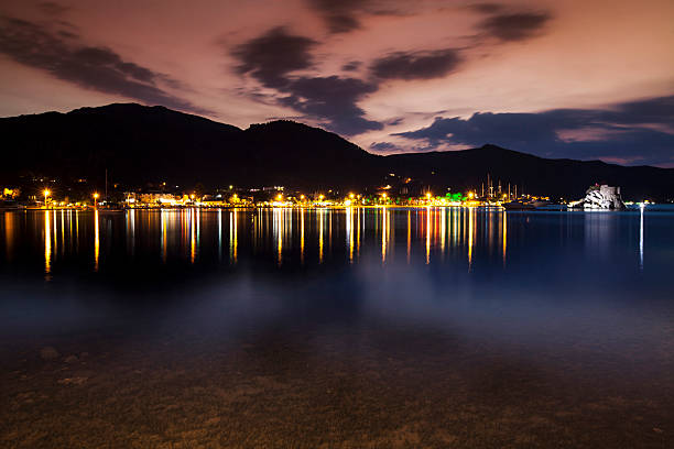 Aegean coastline at night in Marmaris, Turkey