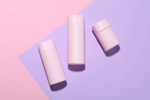 istock Cosmetic products on color background, flat lay. Mockup for design 2241901826