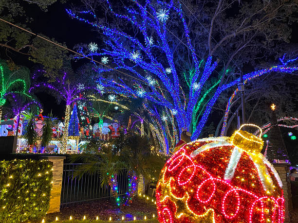 istock Christmas Ornament and Trees With Colorful Holiday Lights 2241907555