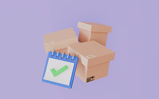 istock Clipboard with checkmark and stack of delivery packages, Cardboard box with document 2241915935