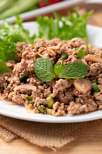 Spicy minced pork salad (Larb Moo), Local Thai food