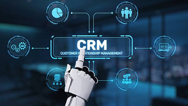 istock Futuristic Concept of Customer Relationship Management with Robotic Hand Indicating CRM in High-Tech Business Environment Synapse 2241926482