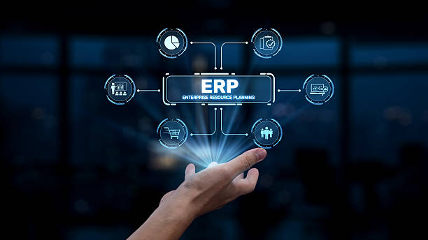istock Hand Reaching Towards Digital Interface Representing ERP Concept with Icons for Planning, Management, and Resource Allocation in Business Environments Synapse 2241926676