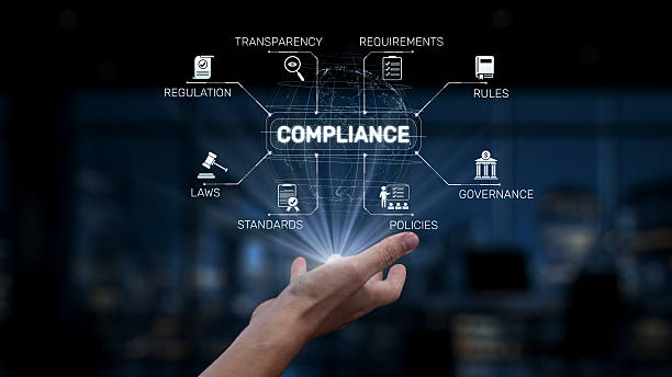 istock Hand Reaching for Digital Compliance Concept with Keywords on a Background Representing Regulations, Governance, and Standards in a Modern Workspace Synapse 2241927919