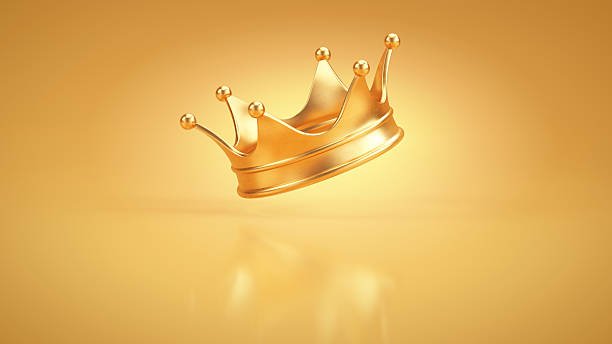 istock Ryal GoldKing crown on golden background - 3d rendering 2241938038
