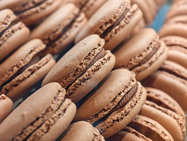 Close-up of chocolate macarons