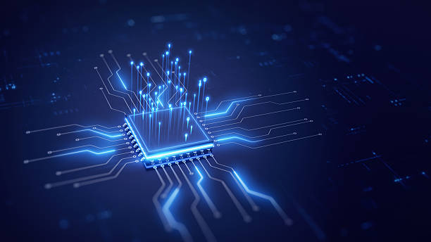 processore centrale del computer cpu, computer quantistico, concetto di elaborazione dati - rendering 3d - transistor foto e immagini stock