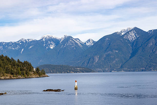 view of mountains from sea inlet