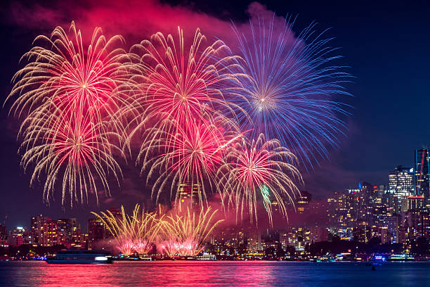 Fireworks with city skyline in the background