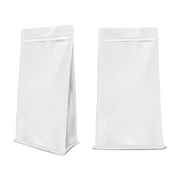 istock White blank tear notch stand-up pouch with zip lock. Flat bottom side gusset zipper plastic bag. Realistic vector mock-up. Easy open resealable package. 3d mockup. Template for design 2241950381