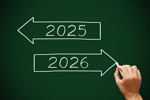 istock Goodbye 2025 Happy New Year 2026 Arrows Concept 2241952469