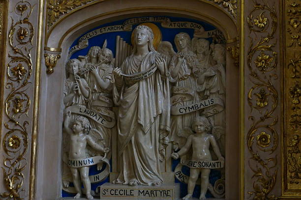 Saint Eustache Church, Paris, 1st arrondissement : bas-relief representing Saint Cecilia martyr