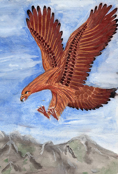 istock Majestic Red-Brown Eagle Soaring Over Mountain Landscape Under Blue Sky, Painterly Colorful Nature Scene Artwork 2241962387