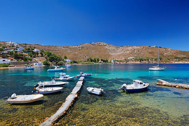 The sandy beach Sapsila in Patmos island, Greece