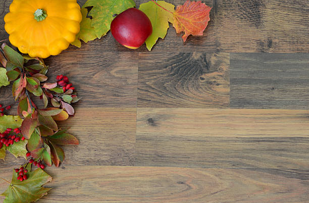 istock Autumn Harvest Arrangement on Rustic Wooden Background copy space 2241963116