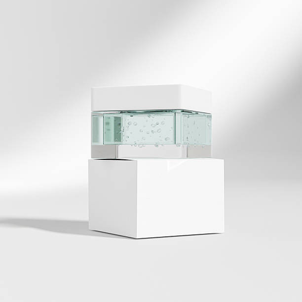 istock Luxury square cream jar mockup, clear glass rectangular shape skincare packaging with white screw cap, elegant transparent arcylic eye cream container, cubic shape clear plastic cosmetic bottle 2241964165