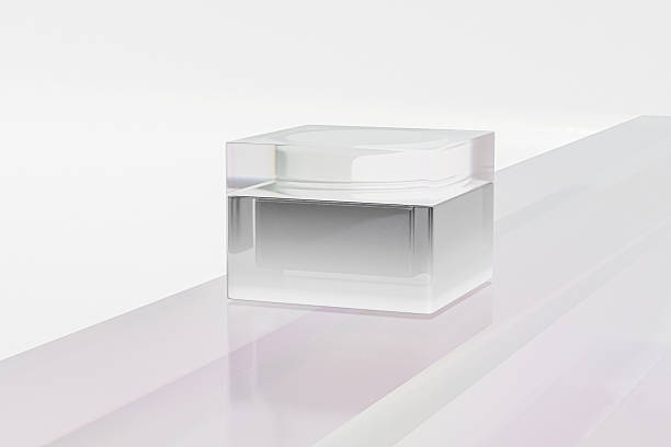 istock clear glass rectangular skincare packaging mockup, square acrylic cream jar with screw cap, elegant transparent arcylic eye cream container, luxury cubic shape plastic cosmetic bottle 2241964260