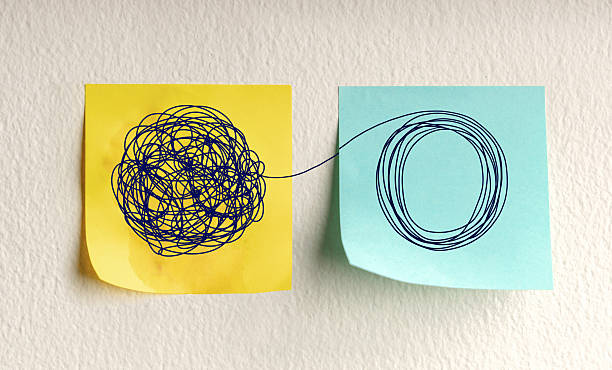 istock Mind, Mental Health and Talk Therapy Concepts. Sticky Note with Tangled and untangled 2241966440