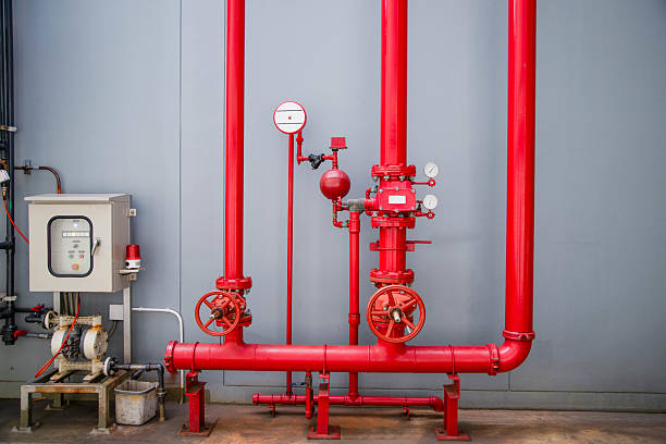 istock Red water pipe valve,pipe for water piping system control and Fire control system in industrial building or business building. 2241979235