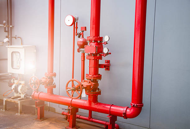 istock Red water pipe valve,pipe for water piping system control and Fire control system in industrial building or business building. 2241979237
